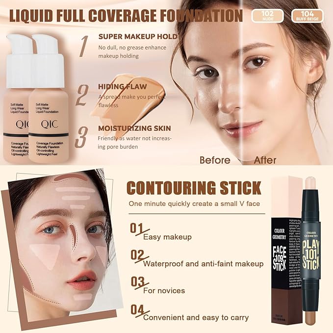 All in One Makeup Kit for Women Full Kit, Make Up Gift Set for Women Teens Girls, Includes Eyeshadow Foundation Lipstick Mascara Brush Sponge Brow Powder Soap Eyeliner Primer Contour Cosmetic Bag
