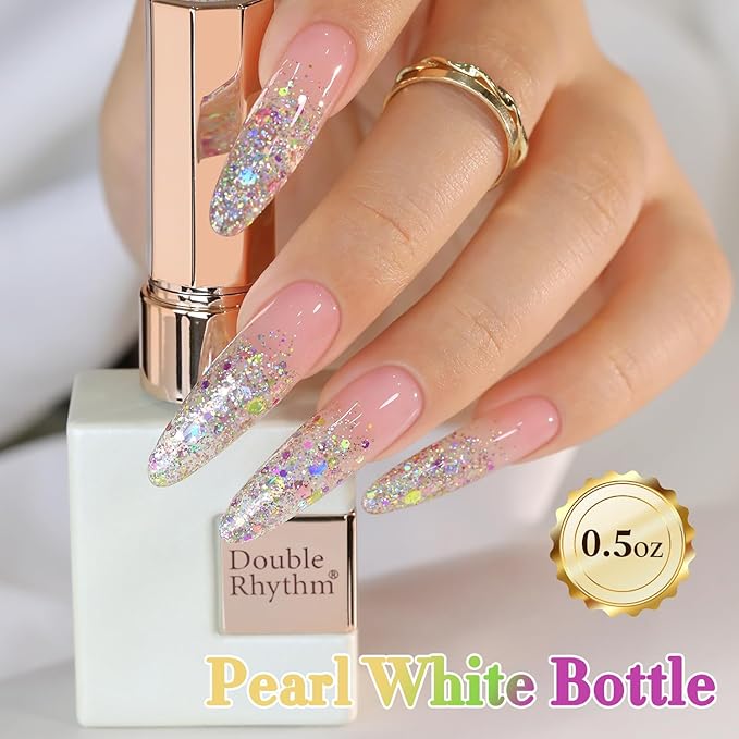 Double Rhythm 0.5Oz Glitter Gel Polish Shimmer Reflective Color for Nail Art Salon DIY Soak Off 15ml Nail Lamp Gel Polish at Home (Rainbow Gold-B1054)
