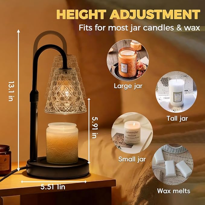 Candle Warmer Lamp with Timer Dimmable,Valentines Day Gifts for Her Women Mom, House Warming Gifts New Home Decor, Wax Melt Warmer with 2 Bulbs