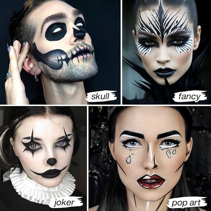 DE'LANCI Black Face Paint Foundation Halloween Sfx Makeup, Semi-matte Black Body Paint Highly Pigmented, Face Body Paint Skull Skeleton Waterproof Greasepaint Goth Makeup Special Effects Cosplay