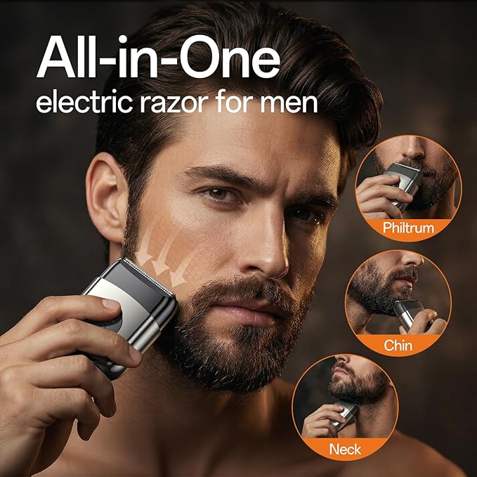Electric Razor for Men, Foil Shavers Beard Trimmer for Men, Mini Face Shaver for Men, Portable Cordless Travel Body Hair Shaver for Facial, Neck