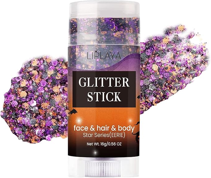 Face and Body Glitter Stick, Holographic Neon Accessories Outfit Singer Concert Sparkling Festival Rave Glitter Gel Makeup.(Orange& Black &Purple)