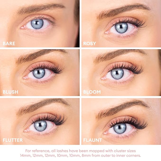 Silly George Pop-On Lashes - DIY 1-Step Pre-Glued Faux Eyelash Clusters, Natural Look Extensions, Black - Bloom, 5-7 Pair Set, Pack of 60 Clusters