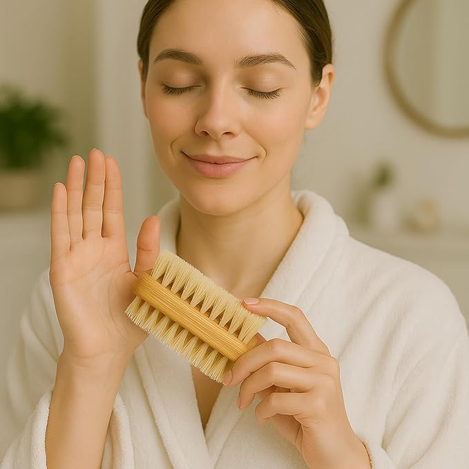 Relumins Dual Sided Nail Brush Bamboo Handle Bristle Exfoliating Tool for Hand Foot Care Grooming Travel Hygiene Use - 3 PC Set
