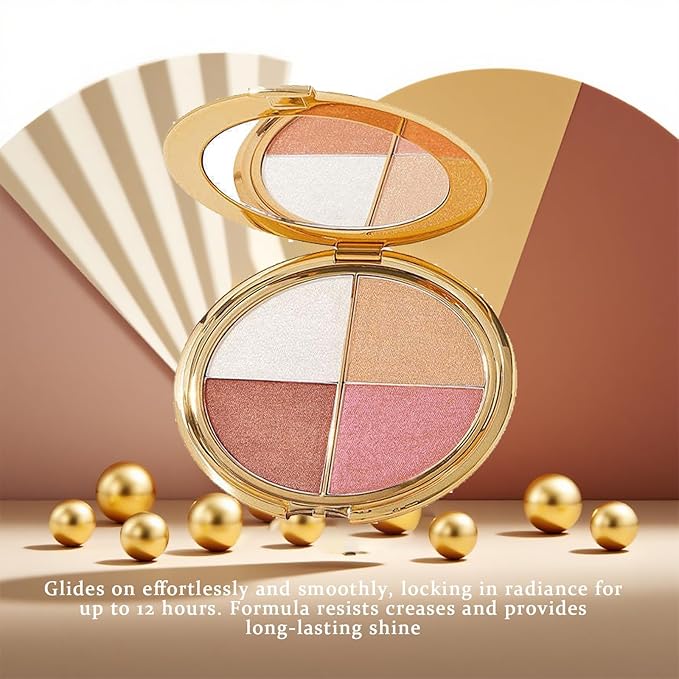 Eye & Cheek Palette - Eyeshadow and Highlighter Makeup (with Detachable Brush), Makeup Palettes Contour Kit, Shimmer Glow Face Highlighter Palette for Women Face, Natural Glow Contour Powder (3pcs)