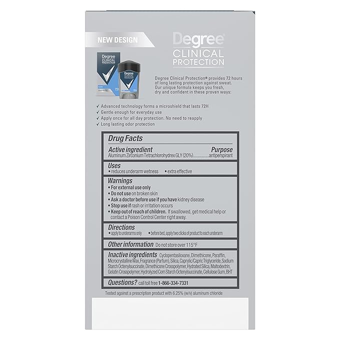 Degree Men Clinical Protection Antiperspirant Deodorant 72-Hour Sweat & Odor Protection Clean Prescription-Strength Antiperspirant For Men with MotionSense Technology 1.7 oz, Pack of 2
