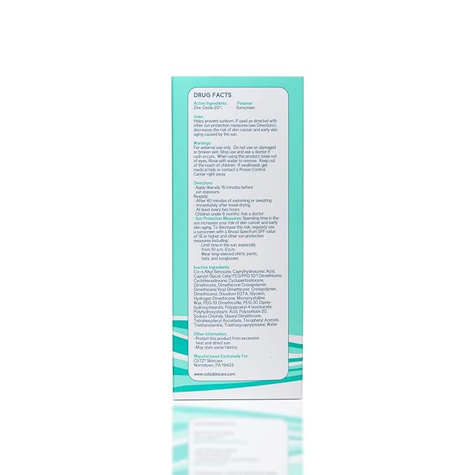 COTZ Sensitive Non-Tinted Zinc Oxide Mineral Sunscreen for Body and Face; Broad Spectrum SPF 40; 3.5 oz / 100 g