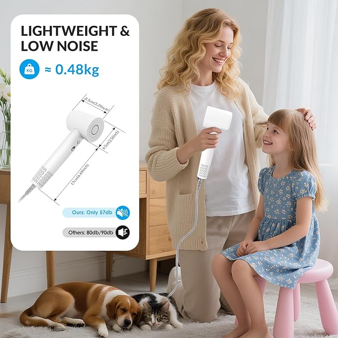 Hair Dryer - Hair Dryer with Diffuser,High Speed Brushless Travel Small Blow Dryer,Low Noise/Compact/Mini Design Hairdryer for Women,Men - No Heat Damage