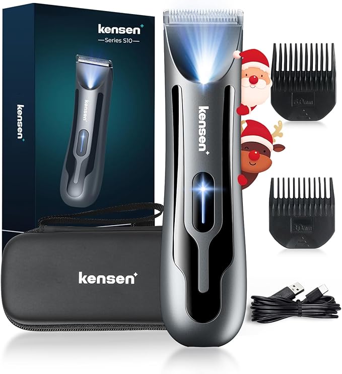 Body Hair Trimmer for Men, kensen Electric Groin Hair Trimmer, Christmas Gift Rechargeable Body Groomer, Replaceable Ceramic Blade Heads, IPX7 Waterproof Wet/Dry Clippers Male Pubic Hair Hygiene Razor