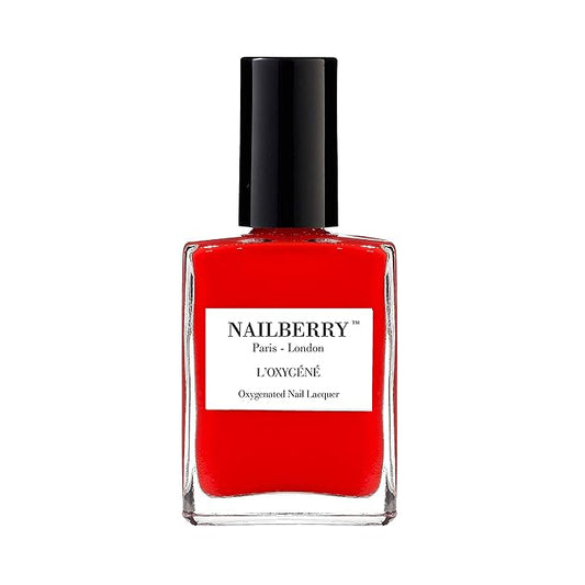 Nailberry L'Oxygéné Oxygenated Nail Lacquer | Cherry Chérie | Light & Bright Red-Orange Opaque | UV Protected Long-Wear Nail Polish | 12-Free | Vegan | Certified Halal | Cruelty & Gluten Free | 15 ml