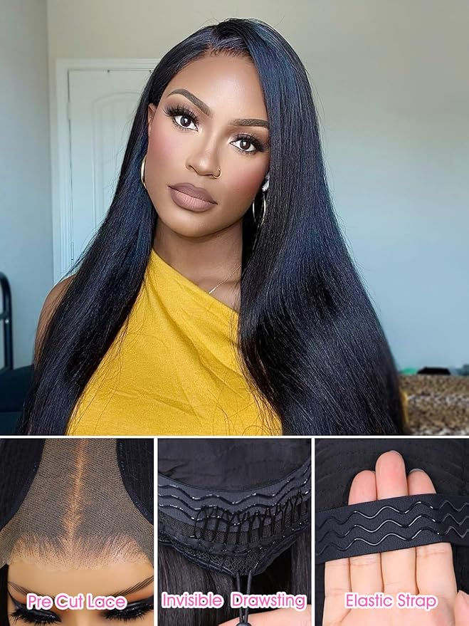 ORIGINAL QUEEN Straight Wear Go Glueless Wigs Human Hair Upgrade 9x6 T-Part Pre Cut Lace Straight Wig Pre-Plucked Flip Over Beginner Friendly with Drawstring 180% Density 24 Inch