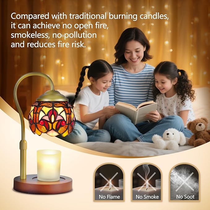 Baroque Tiffany Style Candle Warmer Lamp,Handcrafted Stained Glass Home Decor with LED Bulb,Flameless Wax Melter for Living Room, Bedroom, Housewarming Gifts. (Baroque)