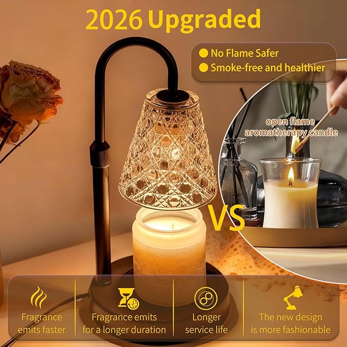 Candle Warmer Lamp with Timer Dimmable,Valentines Day Gifts for Her Women Mom, House Warming Gifts New Home Decor, Wax Melt Warmer with 2 Bulbs