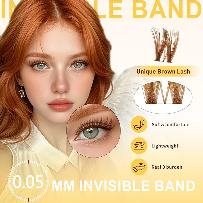 QUEWEL Brown Lash Clusters Kit, 144pcs Wispy-Lash-Clusters Kit Mix10-18mm Wispy Natural Invisible Band Eyelash Clusters Kit for DIY Cluster Eyelash Extensions(Brown Gem 4 Set)