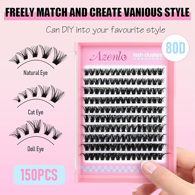 Natural Lash Clusters Kit Wispy Eyelash Clusters 120 pcs Cluster Eyelash Extensions C Curl Individual Lashes 10-16 mm Mix Length Natural Look (80D KIT 120 Pcs)