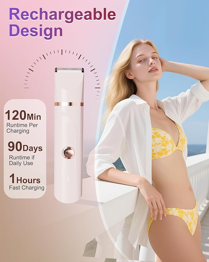 Bikini Trimmer for Women,3 in 1 Electric Shaver,IPX7 Waterproof Hair Trimmer Women USB Recharge (Pink)