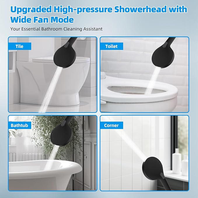 Hibbent All Metal High Pressure Rainfall 10'' Shower Head, CUPC Certified Handheld Showerhead Combo, 12'' Adjustable Shower Extension Arm, 10-Spray, 71'' Hose, Adhesive Showerhead Holder, Matte Black