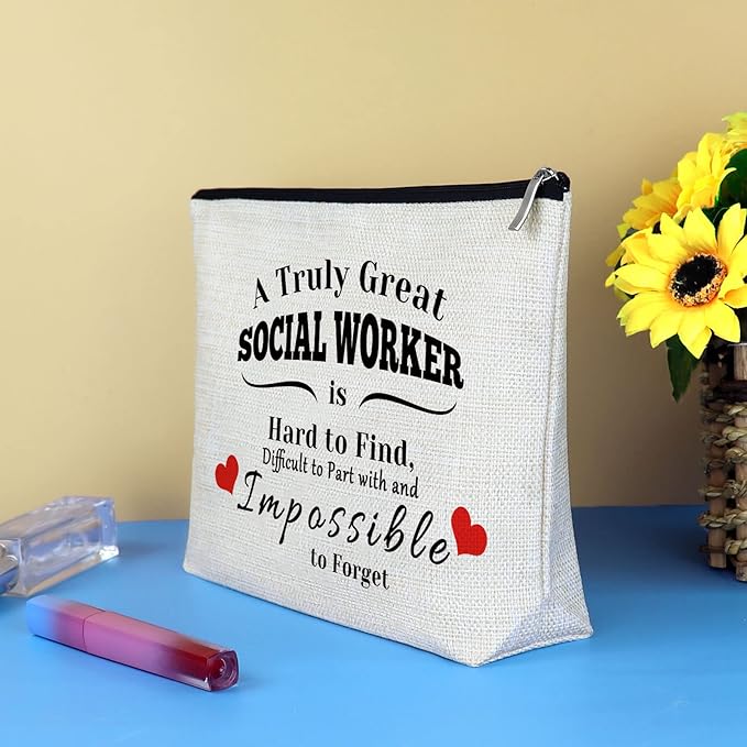 Social Worker Appreciation Gift Makeup Bag Thank You Gifts for Social Worker Birthday Graduation Gift for Employee Volunteer Social Worker Nurse Mentor Teacher Cosmetic Bag Pouch Travel Toiletry Bag