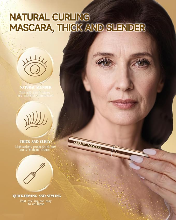 Slim Brush Mascara for Mature Older Women 60 Plus Set,2 Pcs Black Volume and Length Waterproof No Smudge Eyelashes, Lengthening Tube Hypoallergenic Straight Thinning Mascara, for Sensitive Eyes Makeup