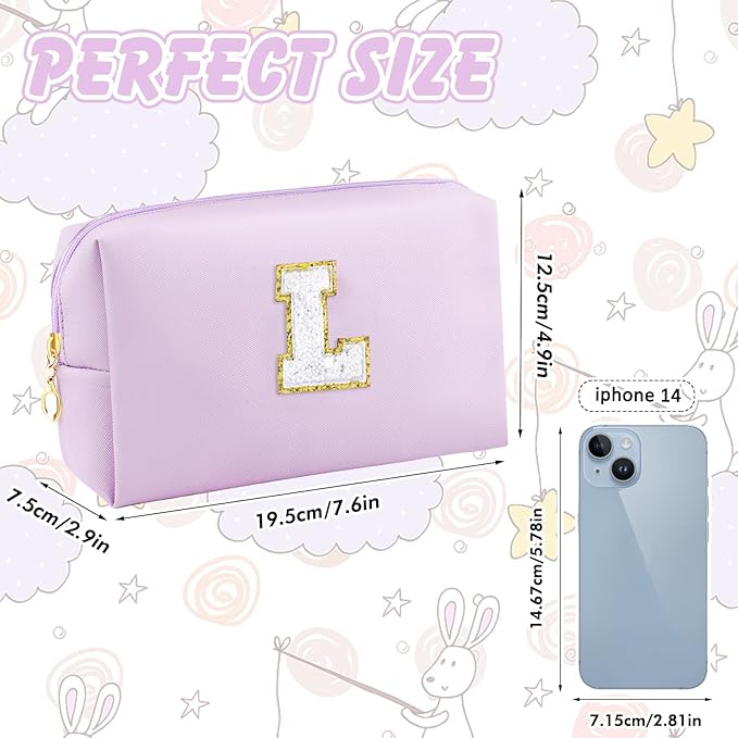 URSKYTOUS Gifts for Girls Initial Makeup Bag Personalized Cosmetic Bag with Zipper Cute Travel Toiletry Bag Waterproof PU Preppy Makeup Pouch Birthday Gift for Teen Girls Women(Purple L)