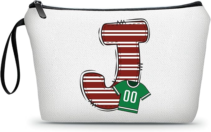 ARIOSEY Football Initial Birthday Graduation Gifts Cosmetic Travel Toiletry Bags Football Accessories Party Favors for Women Girls Daughter Niece Team Coach Friends -J