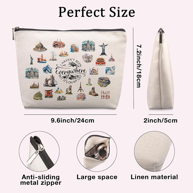 Lcoanriut World Travel Cosmetic Bags for Women Travelers Unique People Who Travel Gifts for Women Friends Sisters Flight Attendant Bestie Graduation Friendship Girls Trip Gift Funny Makeup Bag