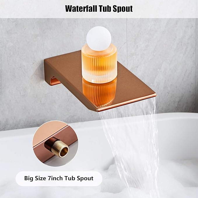 LCEVCGK Shower Faucet Set Complete with Tub Spout Matte Black and Rose Gold Shower System with 10 inch Rainfall Shower Head and Handheld Shower Rain Shower Combo for Bathroom Wall Mounted