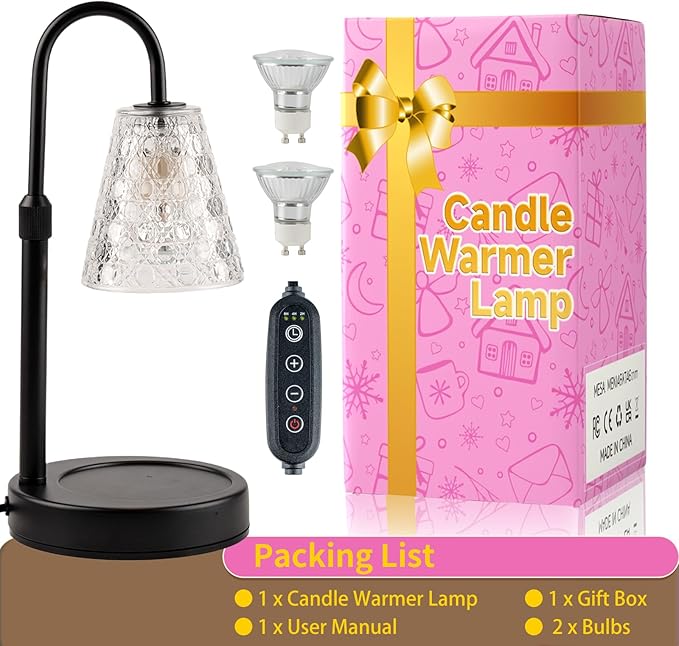 Candle Warmer Lamp with Timer Dimmable,Valentines Day Gifts for Her Women Mom, House Warming Gifts New Home Decor, Wax Melt Warmer with 2 Bulbs
