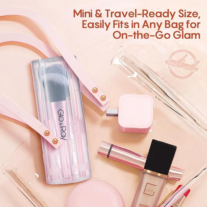 GLO&RAY Makeup Brushes 6Pcs - Travel Make Up Brush Set Professional for Eyeshadow, Foundation, Powder, Concealer, Blush, Eyeliner & Brow Blending Portable Face Cosmetic Brushes Kit with Case Mini