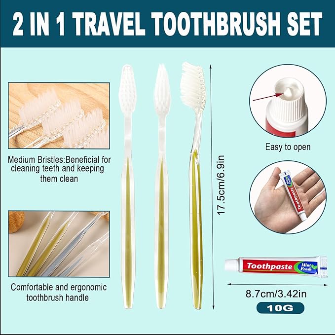 30pcs Disposable Toothbrushes with Toothpaste Individually Wrapped, 2 Color Disposable Toothbrush, 10g Toothpaste, Bulk Toothbrush Kit for Travel,Homeless,Hotel,Charity