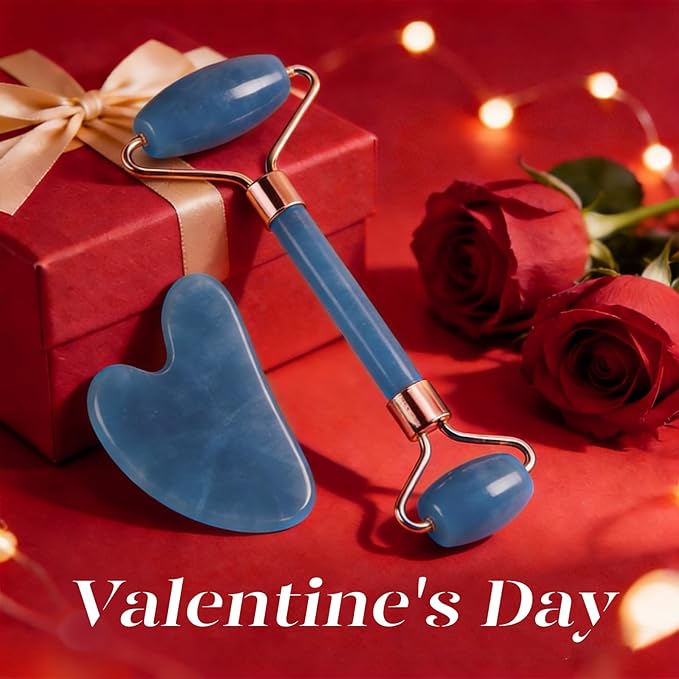 BAIMEI IcyMe Jade Face Roller & Gua Sha, Facial Beauty Roller Skin Care Tools, Self Care Gift for Men Women, Massager for Face, Eyes, Neck, Relieve Fine Lines and Wrinkles - Blue