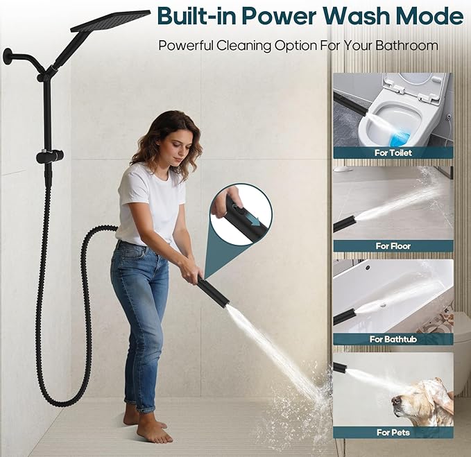 Hombeter Filtered Shower Head with Handheld Combo High Pressure Shower Head with Filters 10 Inch Rain Shower Head Height Adjustable Dual Water Softener Shower Head for Hard Water - Removes Chlorine