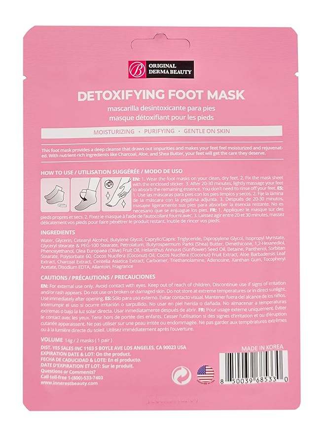 Innerest Original Derma Beauty Foot Mask 6 Pairs Hemp Seed + Charcoal Moisturizing after Exfoliator Callus Remover Bath Pedicure Supplies
