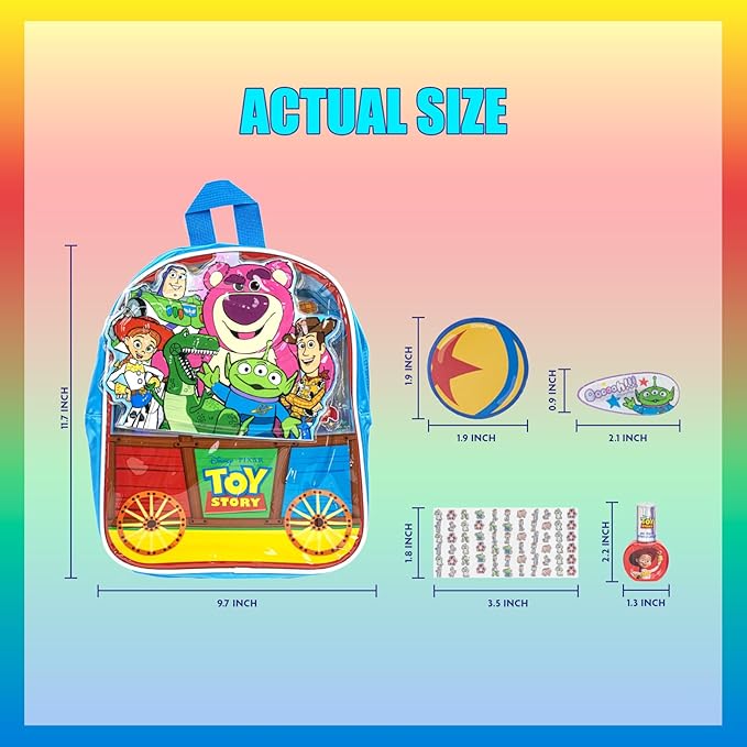 Toy Story Bag Gift Makeup Set Includes 2 Nail Polishes, 1 Lip Gloss, 1 Lip Balm with Keychain, 2 Hair Pins,1 Bag, Perfect for Kids Girls Birthday Gift by Townley Girl