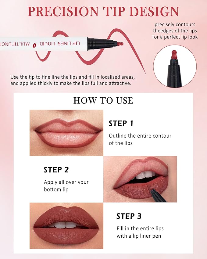 Lip Stain Marker Pen,2 Colors Nude Brown Pink Lip Liner Pencil,Matte Lip Tint Stain Liquid Lipstick,Longlasting Waterproof Precise Chisel Tip Smooth Lipliner,Natural Lip Makeup Gift for Women-05+07