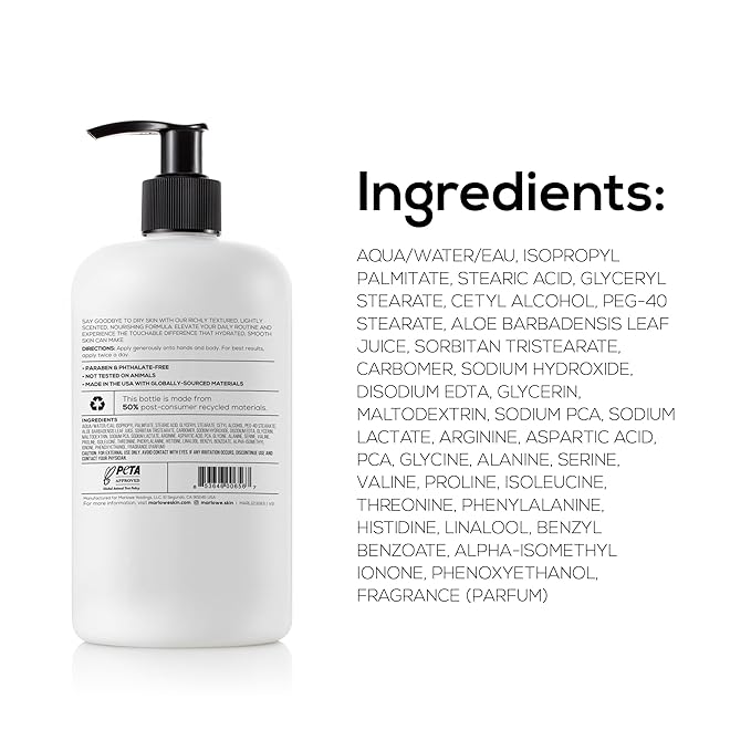 MARLOWE. No. 002 Body Lotion 15 oz Pump, Original, Revitalizing Dry Skin Lotion with Aloe Vera & Amino Acids, Hydrates & Nourishes, Lightly Scented
