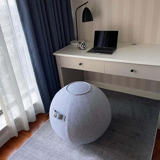 Sitting Ball Chair for Office and Home, Pilates Exercise Yoga Ball with Cover for Balance, Stability and Fitness, Ergonomic Posture Exercise Ball Seat with Handle and Pump