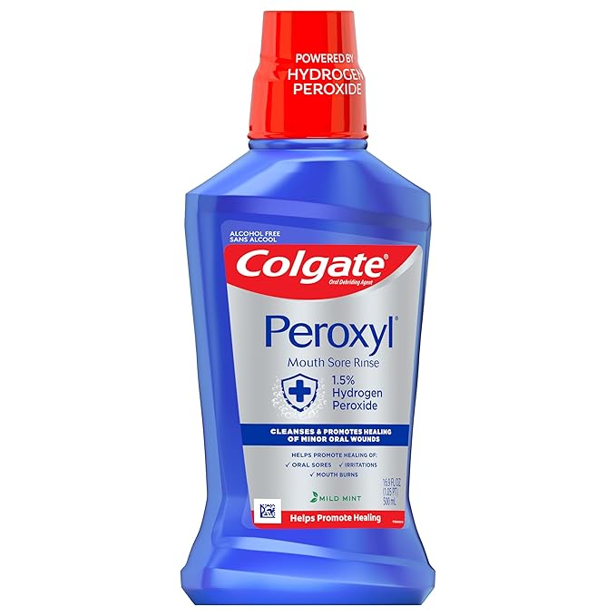 Colgate Peroxyl Antiseptic Mouthwash and Mouth Sore Rinse, 1.5% Hydrogen Peroxide, Mild Mint - 500ml, 16.9 Fluid Ounces