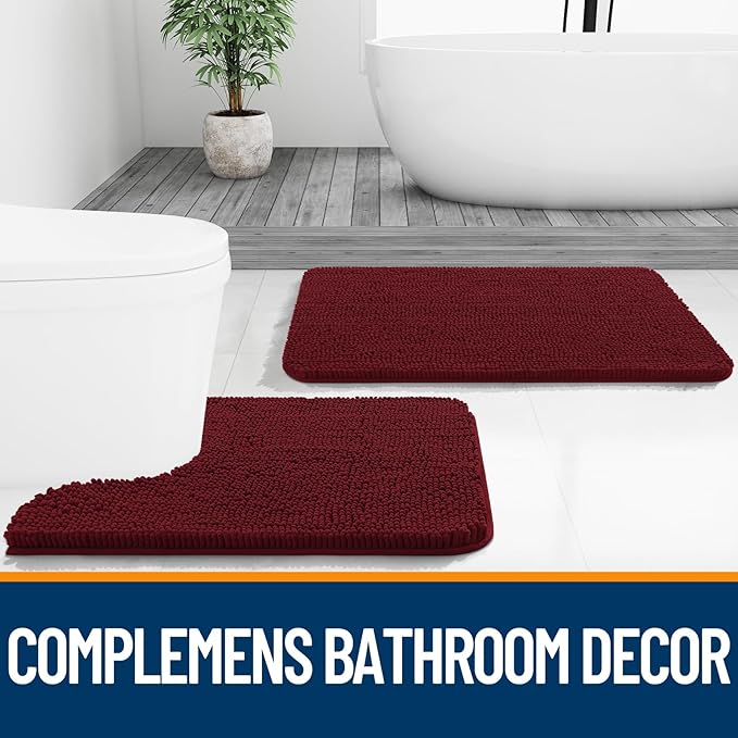 OLANLY Bathroom Rugs 24x16, Extra Soft Absorbent Chenille Bath Rugs, Rubber Backing Quick Dry, Machine Washable Bath Mats for Bathroom Floor, Tub and Shower, Home Decor Accessories, Burgundy