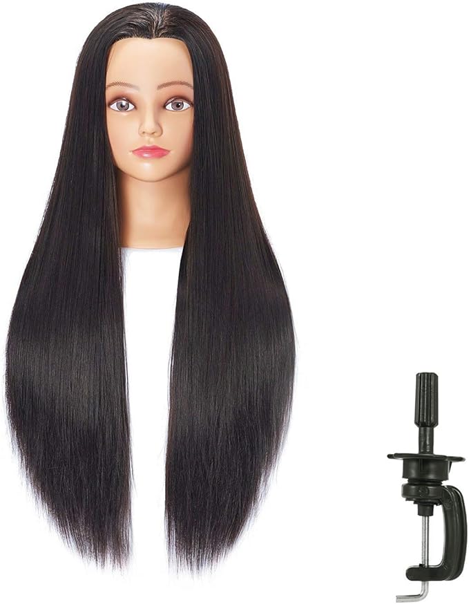 Hairingrid 26"-28" Mannequin Head Hair Styling Training Head Manikin Cosmetology Doll Head Synthetic Fiber Hair and Free Clamp Holder (Black)