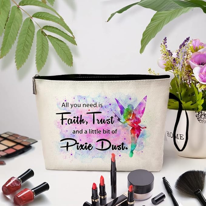 ZHANTUONE Pixie Dust Funny Fairy Tale Fans Inspired Cosmetic Bag, for Travel Toiletry Zipper Storage Pouch Makeup Bag, Movie Inspired Gifts, Pixie Dust Fairy Cosmetic Bag, Graduation Gifts