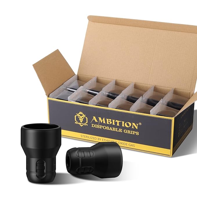 Ambition Soldier P3 Disposable Tattoo Grips - 12Pcs 28mm Professional Tattoo Rubber Grip Cover with Click Adjust System Supply for Rotary Soldier, Zetton, Torped & Shura Tattoo Pen Machine Gun