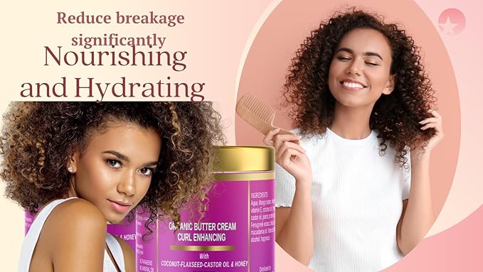 Organic Coconut Curl Enhancing Cream with Flaxseed, Black Castor Oil. Curls Detangler, Moisture-rich, Curl Revival Cream. Anti-Frizz, Defines All Curl Types & textures. Sulfate & Parabens free. 8 oz