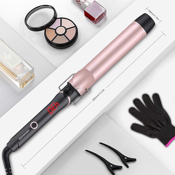 MEGAWISE Unlock Your Hair's Potential with MegaWise Pro Curling Iron: 1 1/4 inch Ceramic Barrel, 60s Fast Heating, Anti-Scald Grip, and Complete Styling Kit for Effortless Glamour!