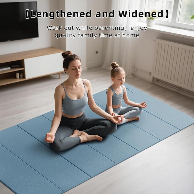 Foldable Yoga Mat thick- 2/5" (10MM) TPE Non-Slip Design, Quick Fold，Easy Storage, 75x40 Extra Long/Wide for Indoor Yoga, Pilates and Outdoor Travel Workouts