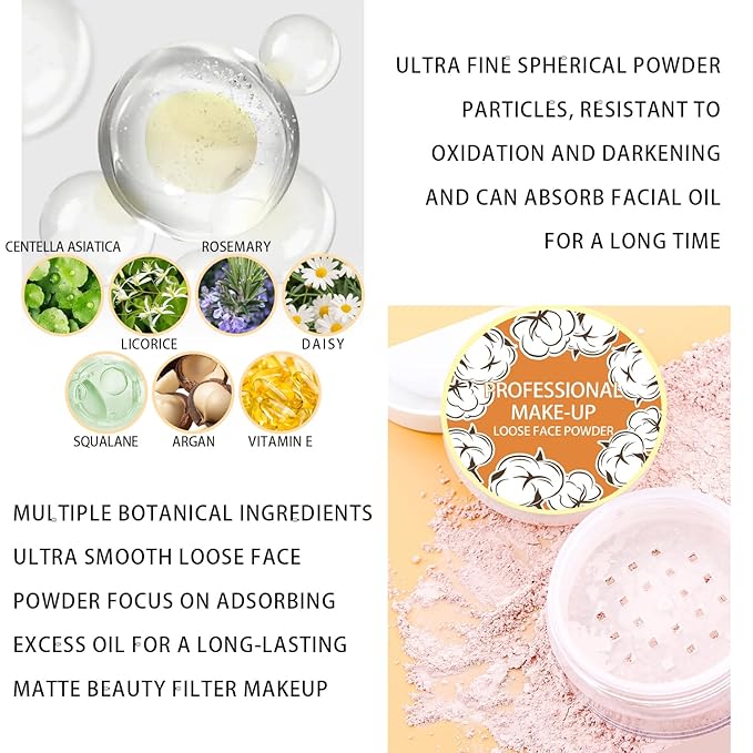 2PCS Loose Face Powder, Oil Control Minimizes Pores Finish(04# Natural)