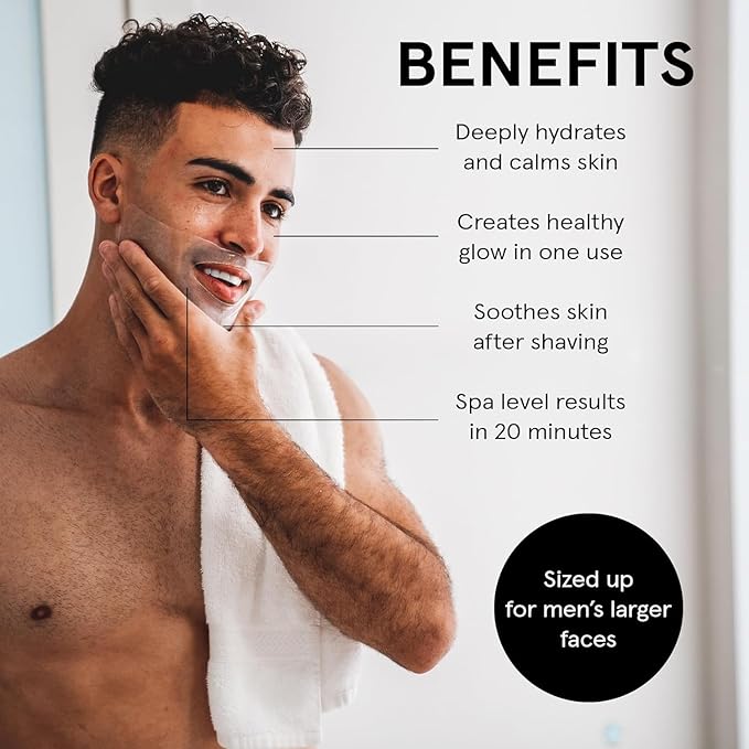 JAXON LANE BRO MASK Premium Korean Face Mask for Men (4 x 1 Pack) - Anti Aging Sheet Masks w/Hydrogel, Vitamin C, Hydrolyzed Collagen, & Hyaluronic Acid - Perfect Skin Care Stocking Stuffers for Men