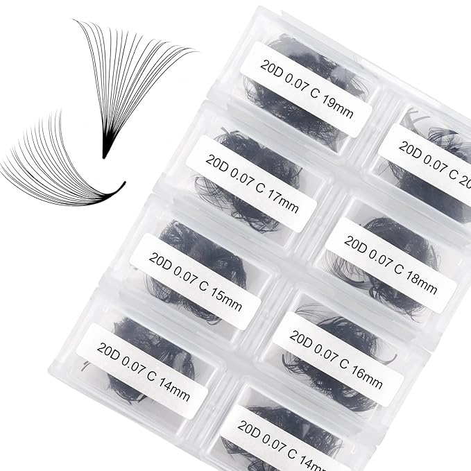 Volume Lash Extensions FADLASH 600pcs 20D Premade Fans Eyelash Extensions C Curl Pointy Base Pre Made Fans Lash Extension Mixed Tray Eyelash Extension Premade Fans (20D-0.07C-14-20mm)