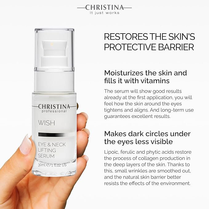 Christina - Eye & Neck Lifting Serum – Instant Firming & Wrinkle Filler – Reduces Puffiness, Dark Circles & Deep Wrinkles – Tightens & Lifts for Youthful Skin – Anti-Aging Face & Neck Care – 30ml
