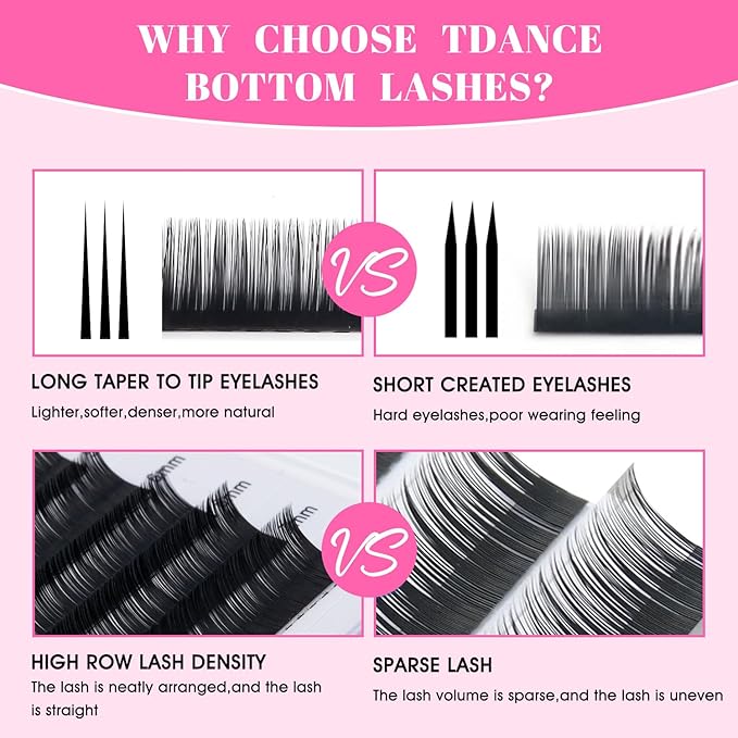 TDANCE Bottom Lash Extension 0.03/0.05/0.07mm Thickness Bottom Eyelashes Lower Lash Extensions B Curl 5-7mm Mixed Under Bottom Lashes (0.07-B,5-7 mm)